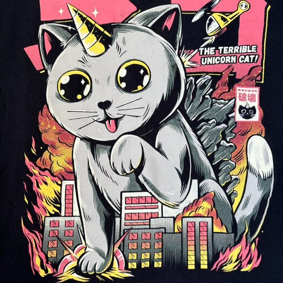 black and pink unicorn cat oversized graphic t shirt - Picture 4 of 8